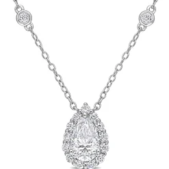 Pear-Shaped Moissanite Pendant With Bezel-Set Diamonds In Sterling Silver (1 1/2 Ct. Tw.)