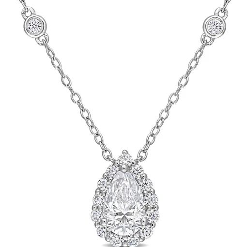 Pear-Shaped Moissanite Pendant With Bezel-Set Diamonds In Sterling Silver (1 1/2 Ct. Tw.)