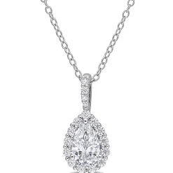 Pear-Shaped Moissanite Pendant With Halo In Sterling Silver (1 1/3 Ct. Tw.)