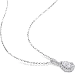 Pear-Shaped Moissanite Pendant With Halo In Sterling Silver (1 1/3 Ct. Tw.)