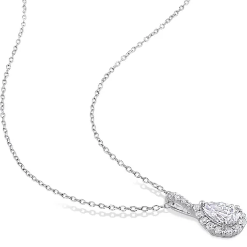 Pear-Shaped Moissanite Pendant With Halo In Sterling Silver (1 1/3 Ct. Tw.)