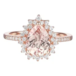 Pear-Shaped Morganite & Diamond Starburst Ring In 10K Rose Gold (1/4 Ct. Tw.)