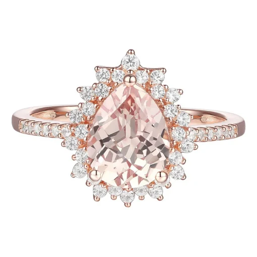 Pear-Shaped Morganite & Diamond Starburst Ring In 10K Rose Gold (1/4 Ct. Tw.)