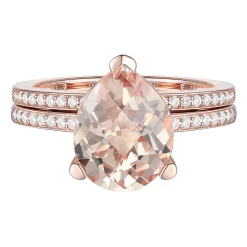 Pear-Shaped Morganite & Diamond Ring Set In 14K Rose Gold (1/4 Ct. Tw.)