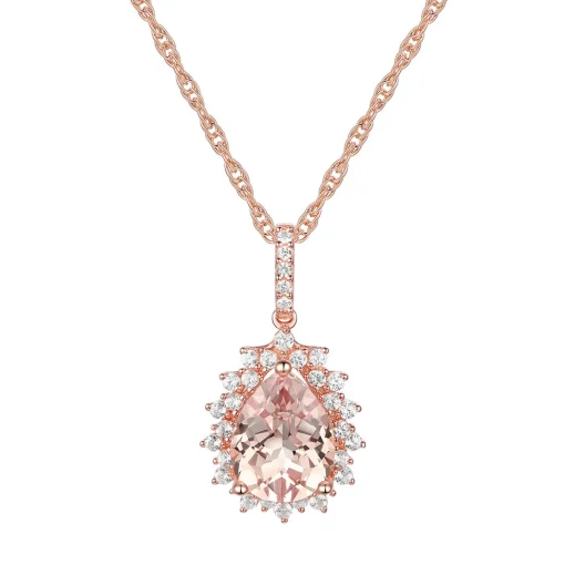 Pear-Shaped Morganite & Diamond Halo Pendant In 10K Rose Gold (1/4 Ct. Tw.)