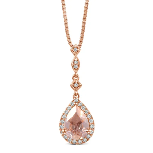 Pear-Shaped Morganite And Diamond Pendant In 10K Rose Gold (1/7 Ct. Tw.)