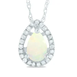 Pear-Shaped Opal Pendant With Diamond Accents In 14K White Gold