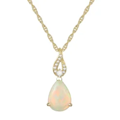 Pear-Shaped Opal Pendant With Diamond Accents In 10K Yellow Gold