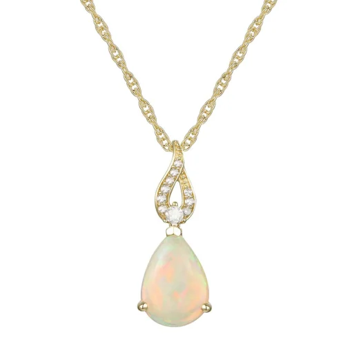Pear-Shaped Opal Pendant With Diamond Accents In 10K Yellow Gold