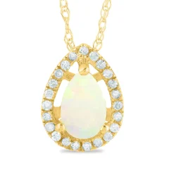 Pear-Shaped Opal Pendant With Diamond Accents In 14K Yellow Gold