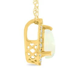 Pear-Shaped Opal Pendant With Diamond Accents In 14K Yellow Gold