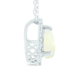 Pear-Shaped Opal Pendant With Diamond Accents In 14K White Gold