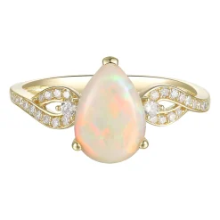 Pear-Shaped Opal Ring With Diamonds In 10K Yellow Gold (1/7 Ct. Tw.)
