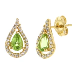 Pear-Shaped Peridot & Diamond Stud Earrings In 10K Yellow Gold (1/5 Ct. Tw.)