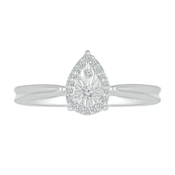 Pear-Shaped Promise Ring With Diamond Halo In Sterling Silver (1/10 Ct. Tw.)