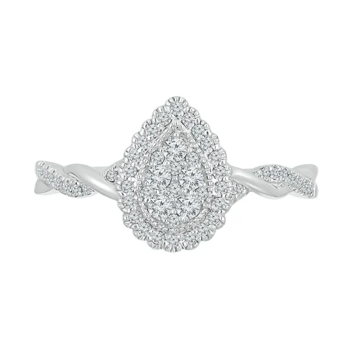 Pear-Shaped Promise Ring With Diamond Twist Band In Sterling Silver (1/4 Ct. Tw.)