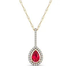 Pear-Shaped Ruby & Diamond Pendant In 14K Yellow Gold