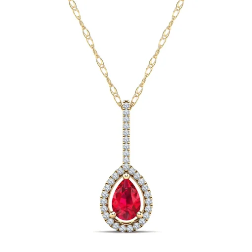 Pear-Shaped Ruby & Diamond Pendant In 14K Yellow Gold