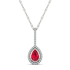 Pear-Shaped Ruby & Diamond Pendant In 14K White Gold