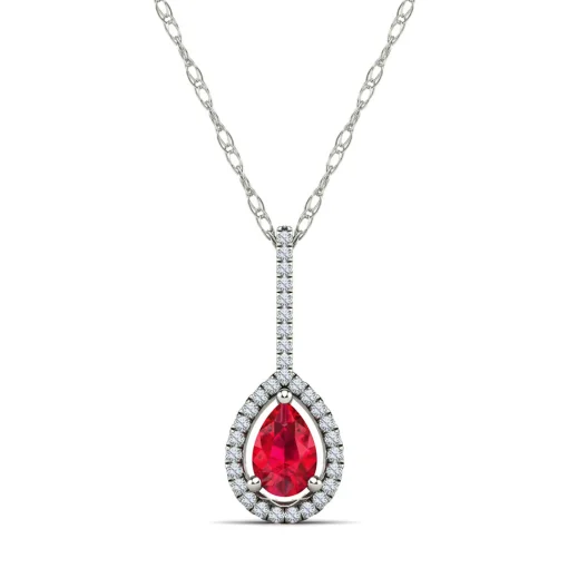 Pear-Shaped Ruby & Diamond Pendant In 14K White Gold