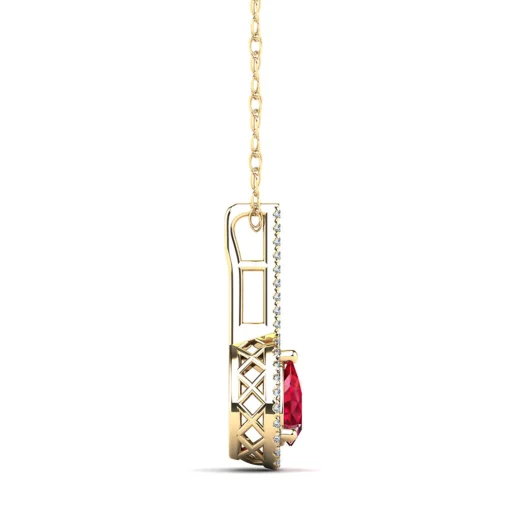 Pear-Shaped Ruby & Diamond Pendant In 14K Yellow Gold