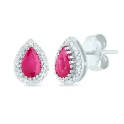 Pear-Shaped Ruby And Diamond Earrings In 14K White Gold (1/7 Ct. Tw.)