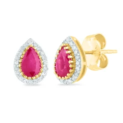 Pear-Shaped Ruby And Diamond Earrings In 14K Yellow Gold (1/7 Ct. Tw.)