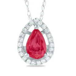 Pear-Shaped Ruby Pendant With Diamond Accents In 14K White Gold