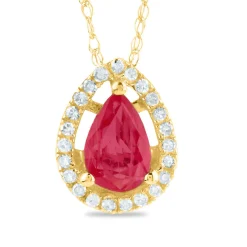 Pear-Shaped Ruby Pendant With Diamond Accents In 14K Yellow Gold