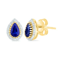 Pear-Shaped Sapphire And Diamond Earrings In 14K Yellow Gold (1/7 Ct. Tw.)