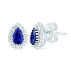 Pear-Shaped Sapphire And Diamond Earrings In 14K White Gold (1/7 Ct. Tw.)