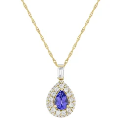 Pear-Shaped Tanzanite & Lab Created White Sapphire Pendant In 10K Yellow Gold