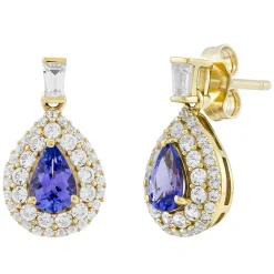Pear-Shaped Tanzanite & Lab Created White Sapphire Earrings In 10K Yellow Gold
