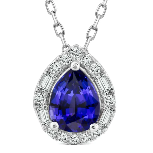 Pear-Shaped Tanzanite And Diamond Pendant In 10K White Gold (1/5 Ct. Tw.)