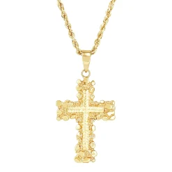Pebbled Cross Pendant In 10K Yellow Gold