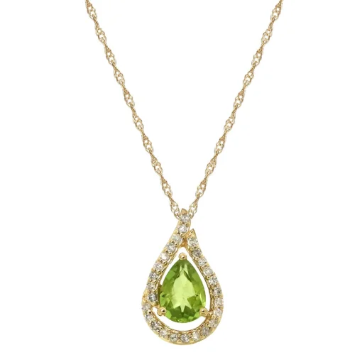 Peridot & 1/8 Ct. Tw. Diamond Pendant In 10K Yellow Gold