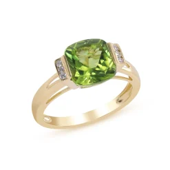 Peridot And Diamond Accent Ring In 10K Yellow Gold