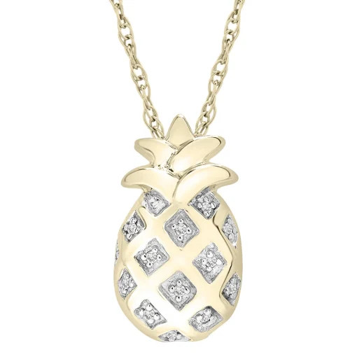 Pineapple Pendant With Diamond Accents In 10K Yellow Gold