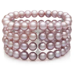 Pink Cultured Freshwater Pearl And Lab Created White Sapphire Bracelet In Sterling Silver