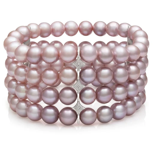 Pink Cultured Freshwater Pearl And Lab Created White Sapphire Bracelet In Sterling Silver