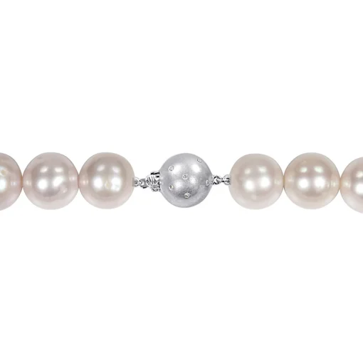 Pink Cultured Freshwater Pearl Necklace In 14K White Gold, 11-12Mm, 18"