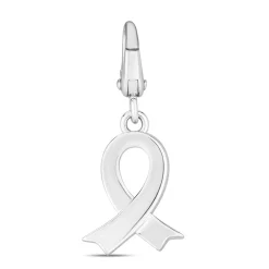 Pink Enamel Ribbon Charm In Sterling Silver