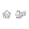 Pink Freshwater Cultured Pearl Earrings With Diamond Accent In Sterling Silver