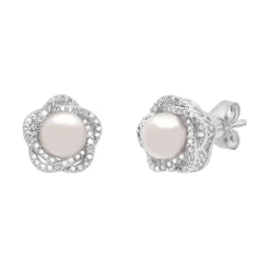 Pink Freshwater Cultured Pearl Earrings With Diamond Accent In Sterling Silver