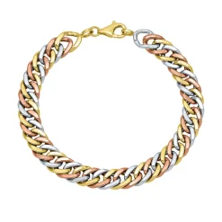 Polished Cuban Bracelet In 14K White, Yellow & Rose Gold, 7.25"