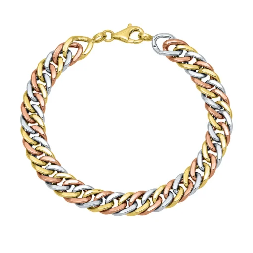 Polished Cuban Bracelet In 14K White, Yellow & Rose Gold, 7.25"