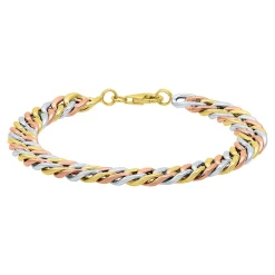 Polished Cuban Bracelet In 14K White, Yellow & Rose Gold, 7.25"