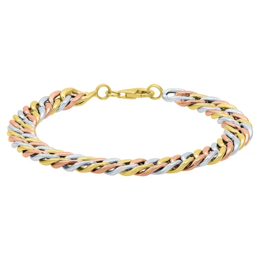 Polished Cuban Bracelet In 14K White, Yellow & Rose Gold, 7.25"