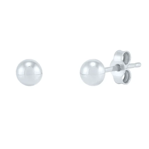 Polished Half Ball Stud Earrings In 14K White Gold, 4Mm