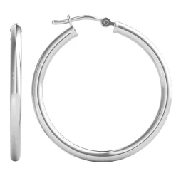 Polished Hoop Earrings In 14K White Gold